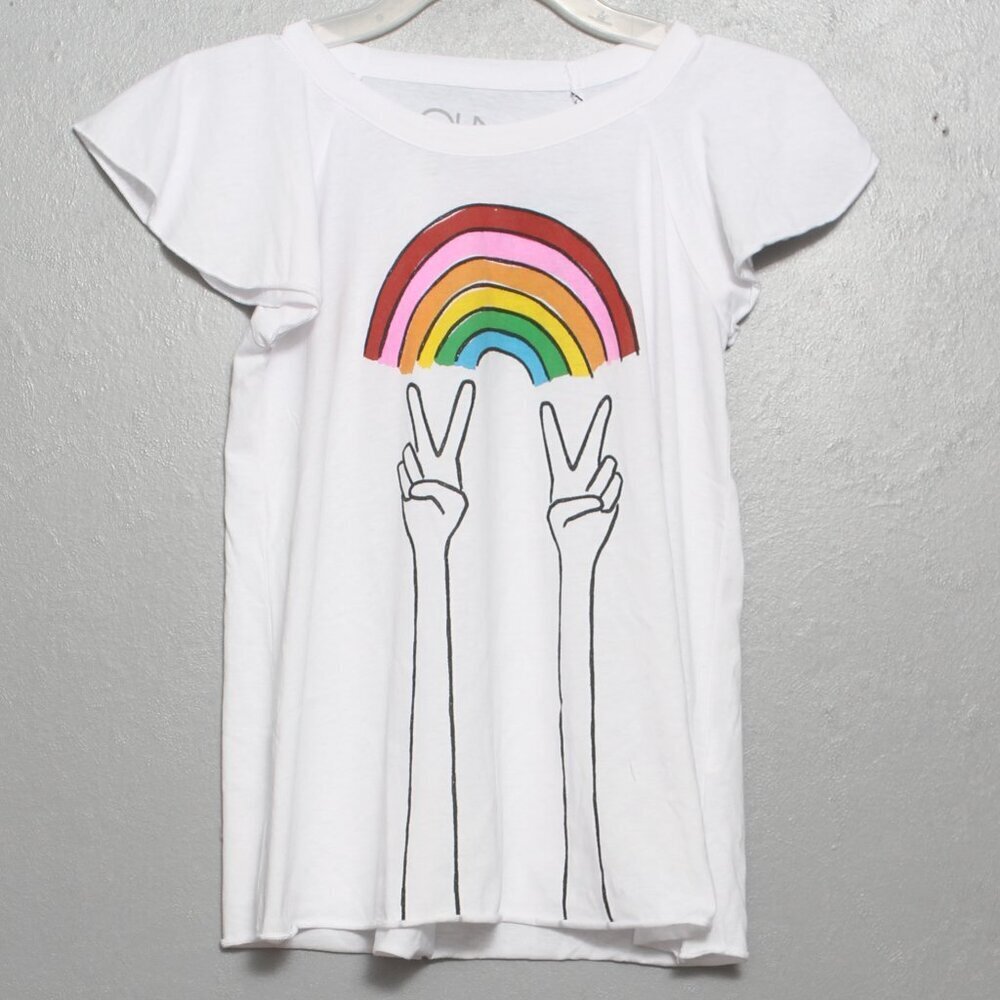 Chaser Kids White Tee with Rainbow Graphic, Sz. 14 (Girls)